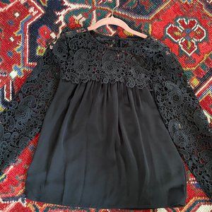 J.Crew Long Sleeve Mixed Media/Lace Top Size XS